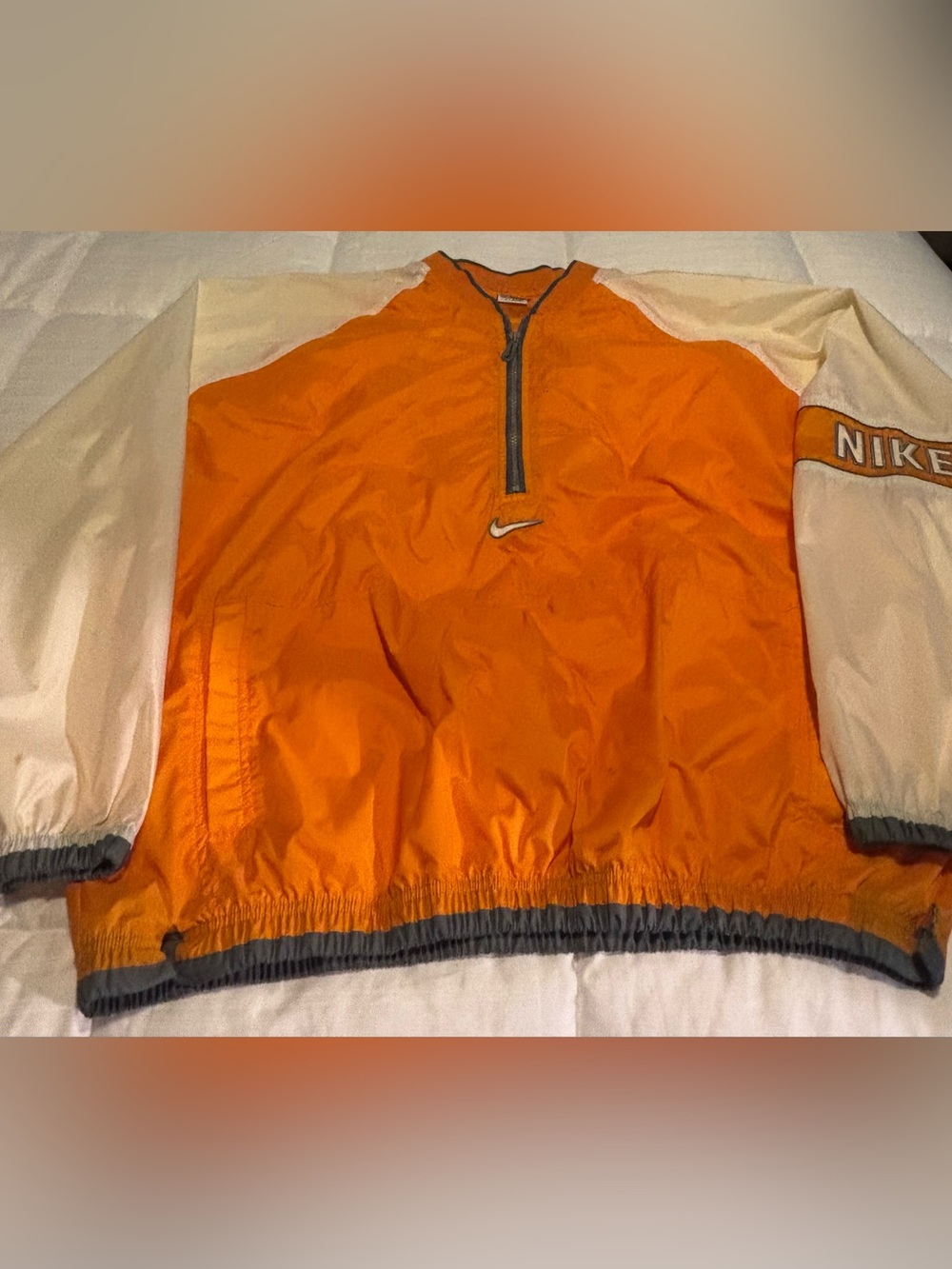 Vintage Nike Center Swoosh Orange White Quarter Zip Windbreaker Pullover XXL